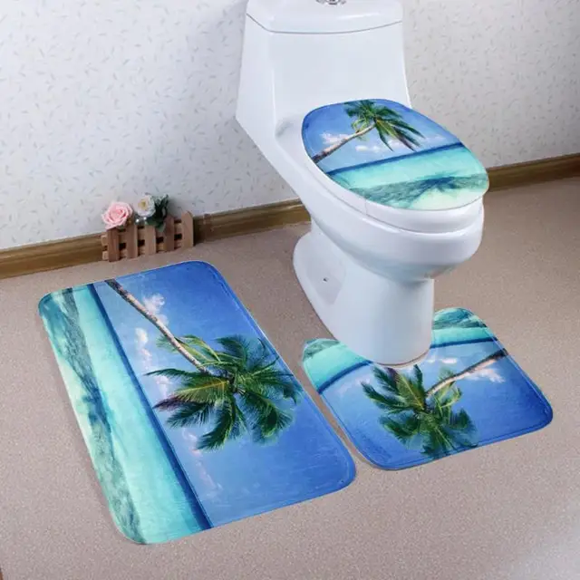 3pcs/set Bath Mat Non Slip Water Absorb Floor Rug Bathroom Carpet Washable Toilet Rugs U Shape Pad Bathroom Products