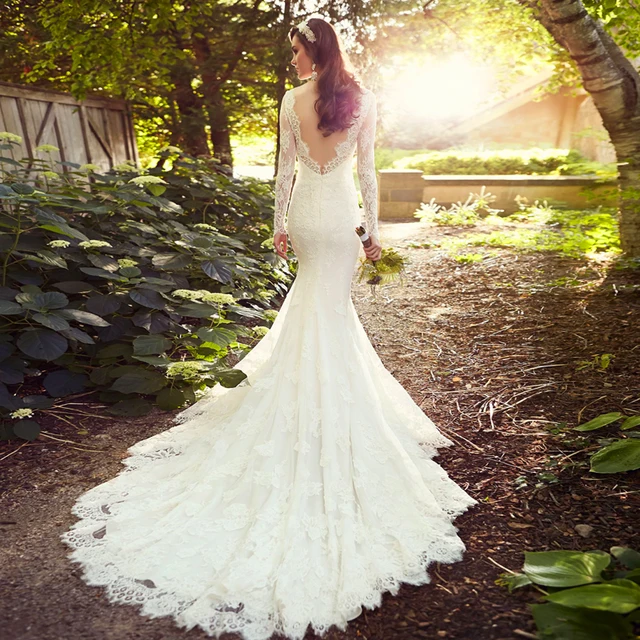 Ball Gown Elegant Lace Wedding Dresses With Long Train ...