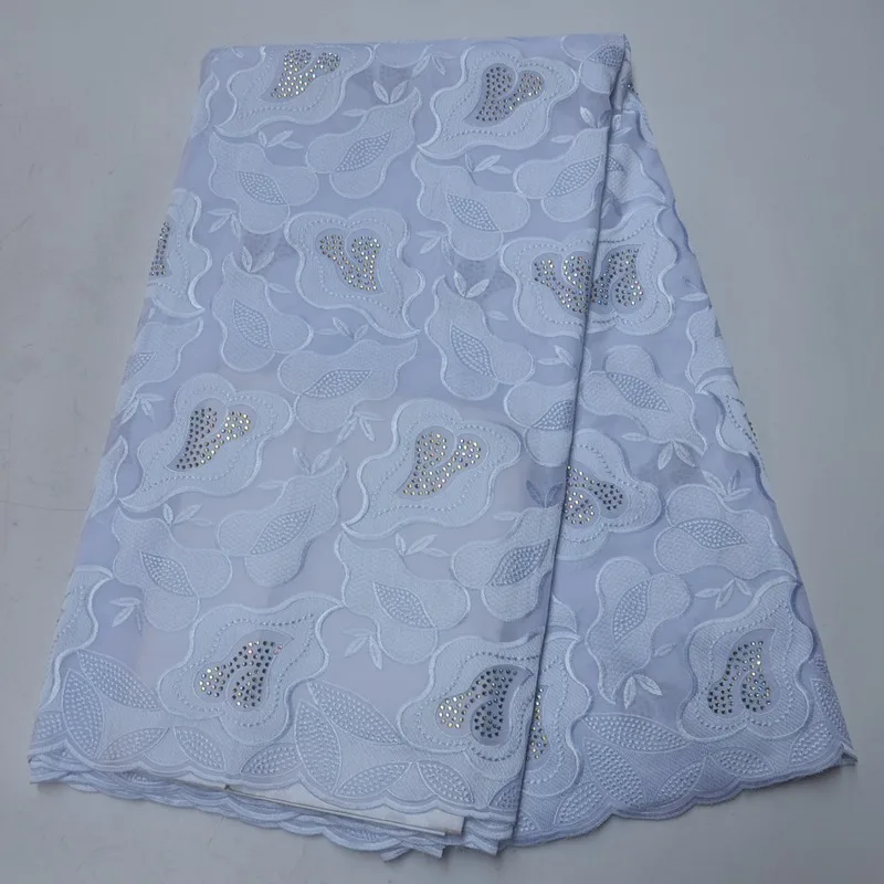 

White Color Swiss Voile Cotton Lace Fabric With Stone Unique Design African Swiss Voile Lace In Switzerland Hot Selling PSA184-3