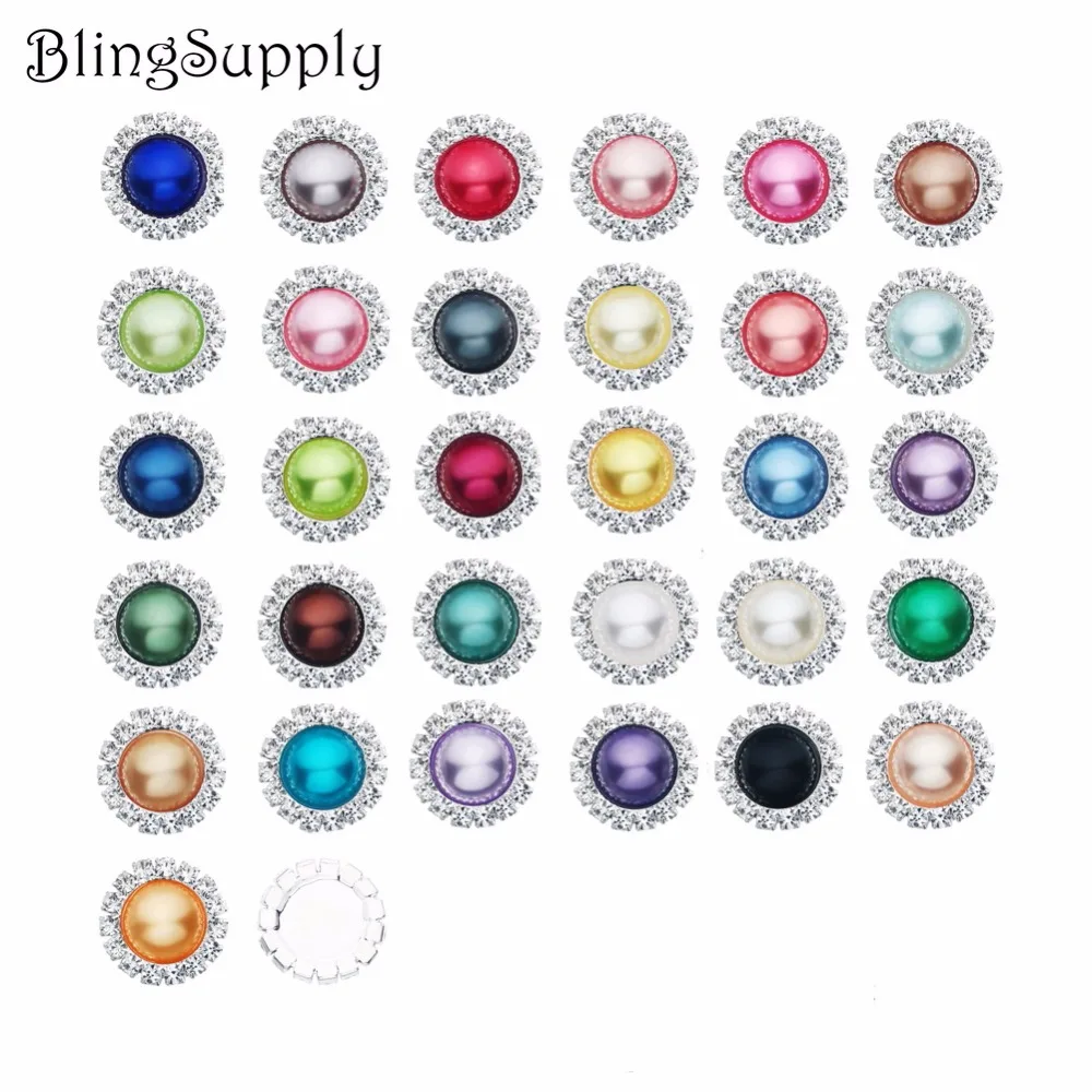 

15mm pearl crystal rhinestone buttons wholesale flatback can mix colors 100PCS/lot(BTN-5033)