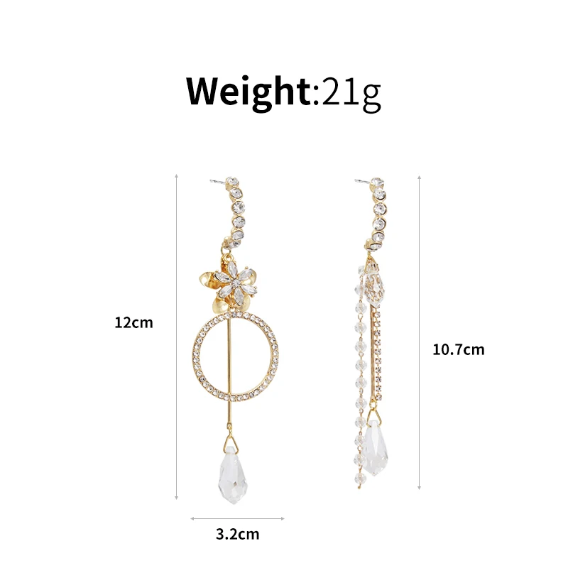 Трендовые круглые асимметричные серьги-капли с кристаллами, ювелирные изделия для женщин, длинная кристальная цепочка с кисточками, ювелирные изделия для ушей 6A2020