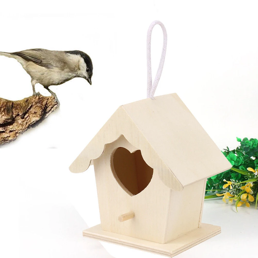 

Parrot Decoration Durable Cabin Design Exquisite Aspen Wood Easy Install Hanging Nest DIY Home Heart Shape Bird Cage Outdoor