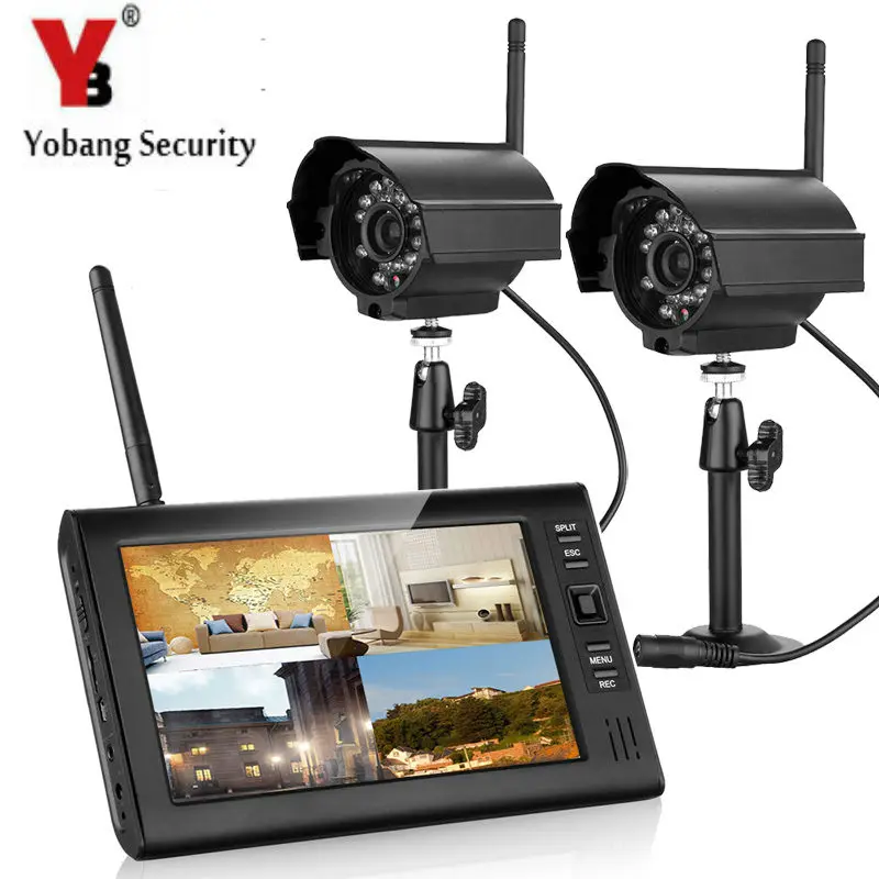 

YobangSecurity 7 Inch Digital 2.4G Wireless Camera Audio Video Baby Monitors 4ch DVR Security System with 2x IR Camera