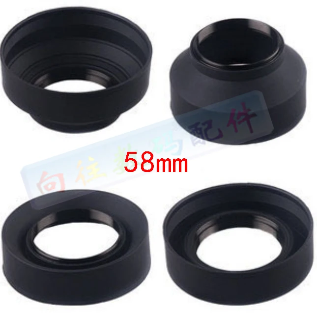 Camera Lens Hoods 58mm 3 Stage Collapsible 3 in 1 Rubber Lens Hood for
