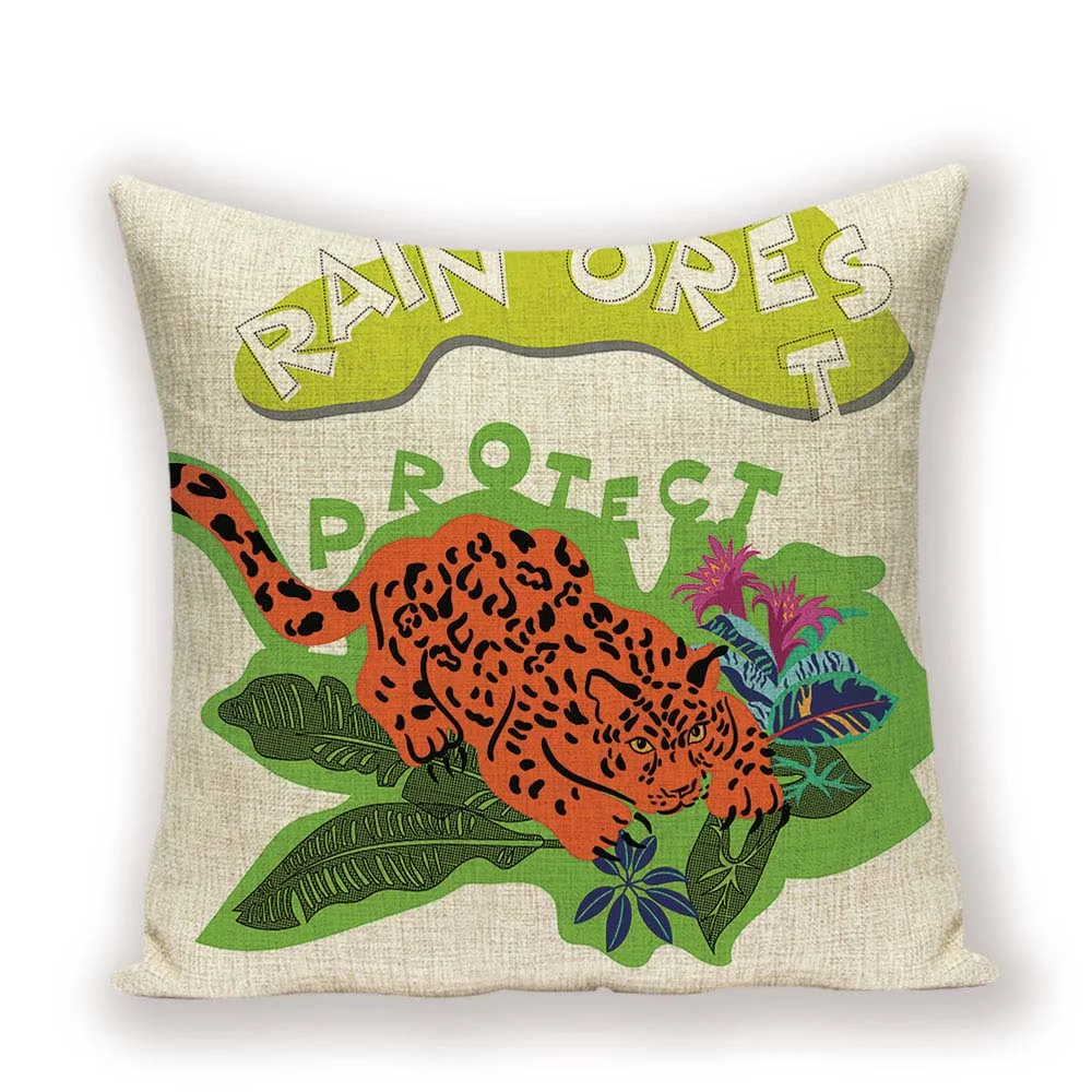 Наволочка для подушки с изображением тигра, зеленые декоративные подушки для дивана 45*45, декоративные подушки украшения для дома, индивидуальный льняной чехол для подушки, чехол для автомобиля - Цвет: L1154-1