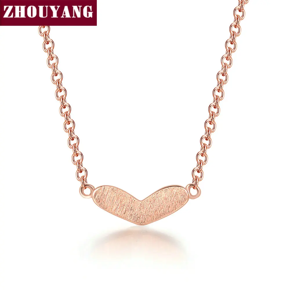 

ZHOUYANG Pendant Necklace For Women Sweet Love Heart Rose Gold Silver Color Birthday Party Gift Fashion Jewelry N233 N234