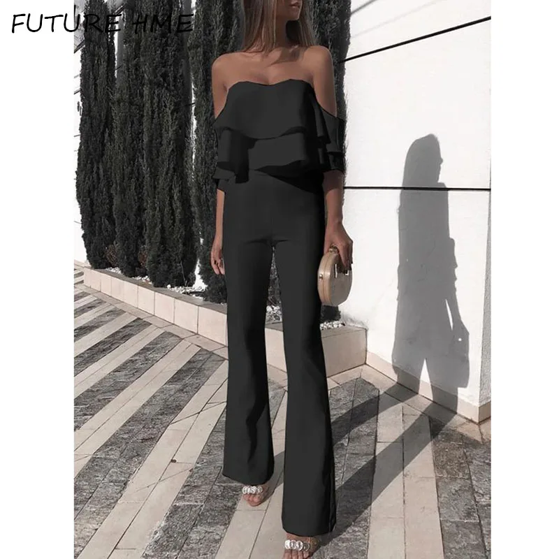 

Women Jumpsuits Sexy Aumtumn Long Pants Black Color High Waist Bodycon Sleeveless C1881
