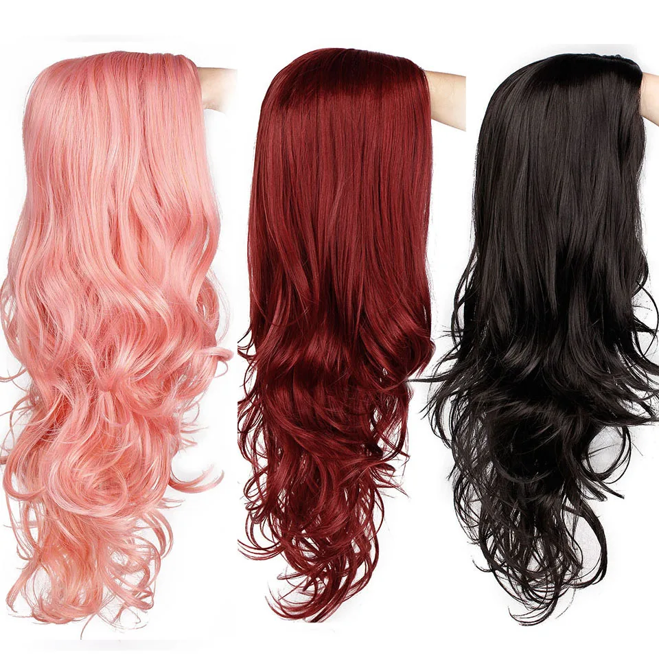 Peluca sintética ondulada larga de pelo AISI para mujeres pelucas de Onda Rosa de 22 pulgadas Peluca sintética ondulada larga de pelo AISI para mujeres pelucas de Onda Rosa de 22 pulgadas