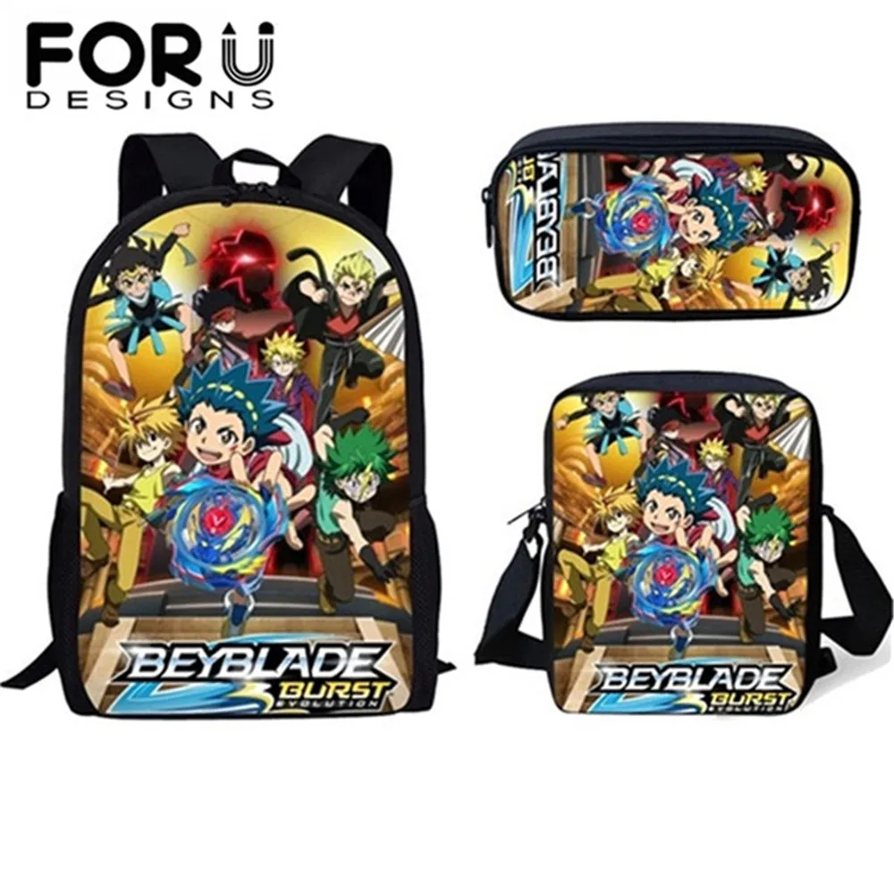 

FORUDESIGNS Cartoon Beyblade Burst Evolution Anime Print Kids 3 Set School Bag Primary Backpack Student Boys Children Book Bags