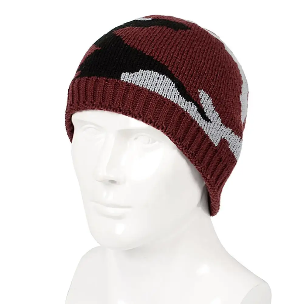 Men Winter Thickened Fleece Lining Camouflage Knitted Hat Outdoor Warm BeanieMen's Skullies
