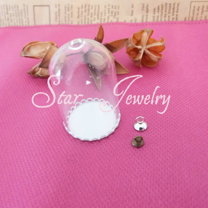 

10set/lot 18x25mm/18x30/20x30/20x50/25x38mm bell glass bottle +lace tray+ connector(bronze/silver/gold)