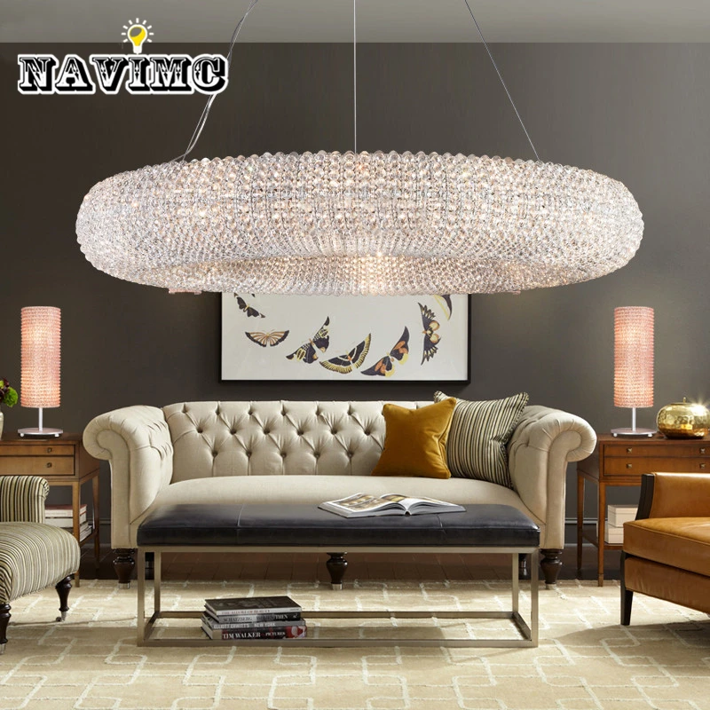 

Luxury Crystal Pendant Light for Hotel Foyer Vanity Lamp Round Coffee House Lighting Fixture for Kitchen Decor