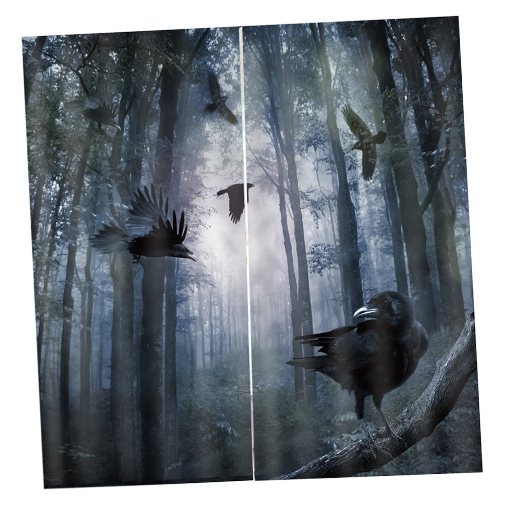 Практичная обработка окна декоративные Полиэстеровые пейзажи 3D печать картина затемнение занавес, 2 панели/комплект(59'W x 65'L - Color: Crows