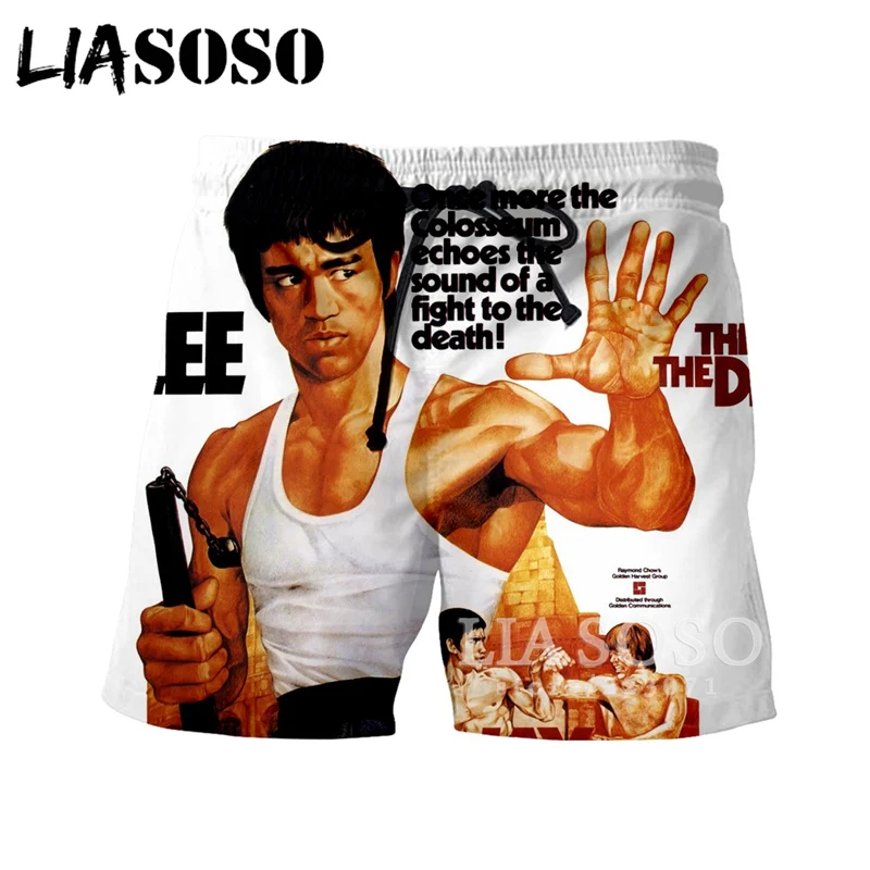 LIASOSO новые летние Для мужчин Для женщин модные шорты 3D печати знаменитости Bruce Lee пляжные Фитнес шорты Повседневное свободные Костюмы A170-07