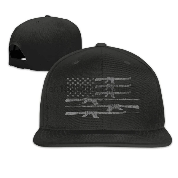 

Big American Flag With Machine Guns 2A Flag Plain Adjustable Snapback Hats Caps Flat Bill Visor Unisex Cap