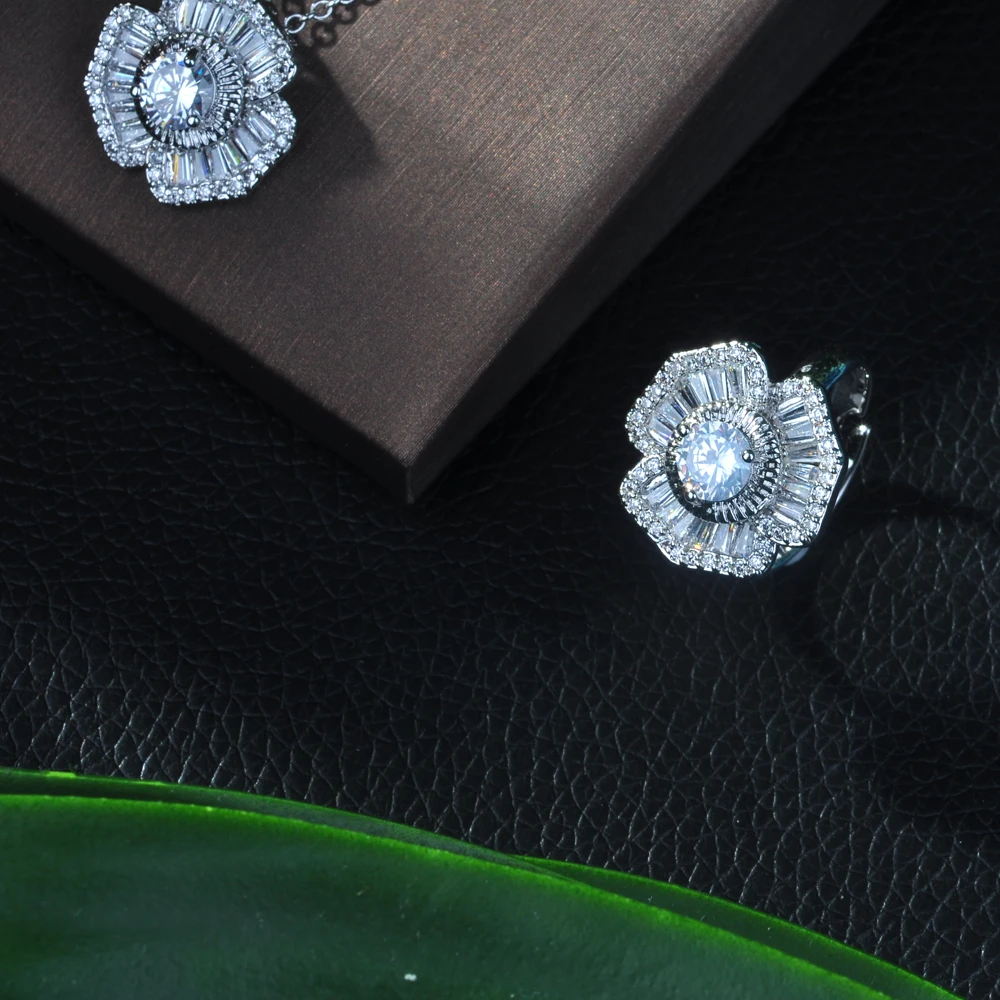 HIBRIDE Luxury Cubic Zirconia Necklace Bracelet Earring and Ring 4pcs Dubai Full Jewelry Set for Women,Bridal Dress Dinner N-222 - Image 3