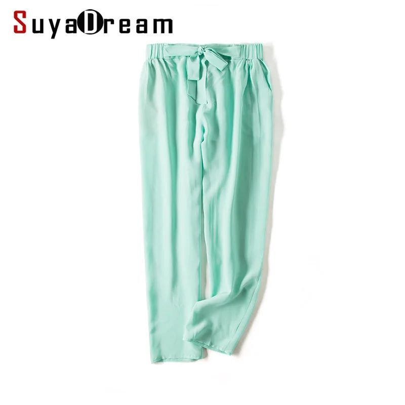 

Women Harem pants 100% REAL silk Ankle-length pants Chiffon Solid 2018 New Black Charcoal Green