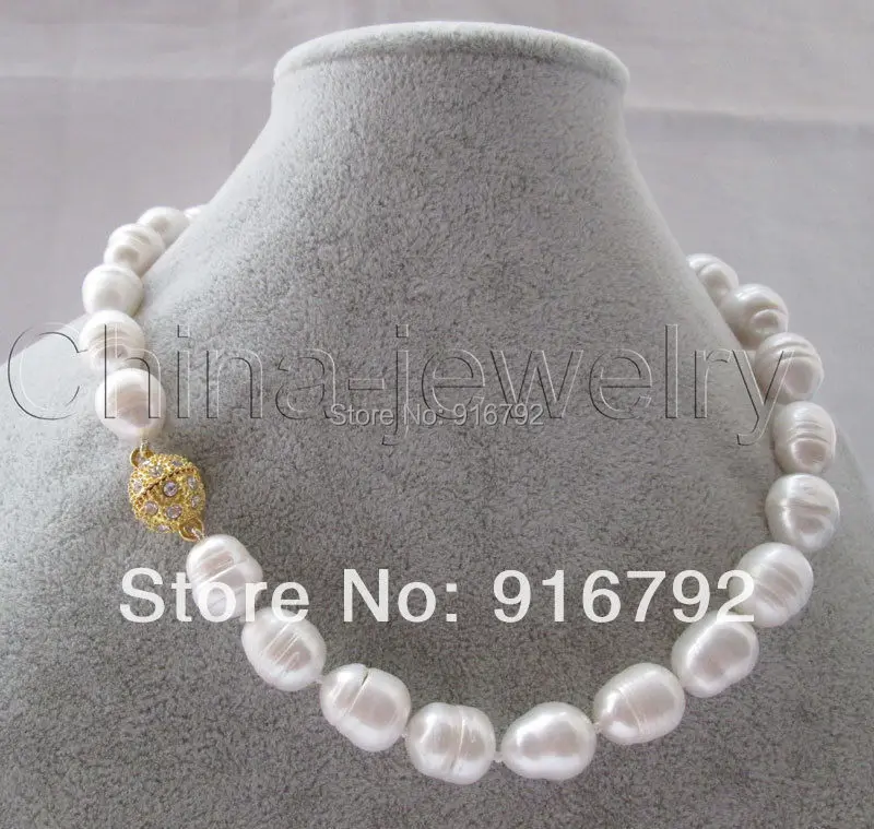 

free P&P >>>>>Huge 17.5" 16mm natural white baroque rice freshwater pearl necklace