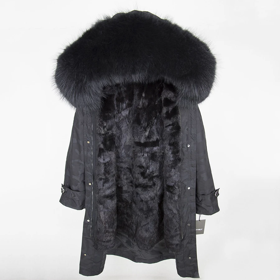 

Brand 2019 Real Fur Coat Winter Jacket Women X-long Camouflage Parka Big Natural Raccoon Fur Collar Hood Real Mink Fur Liner