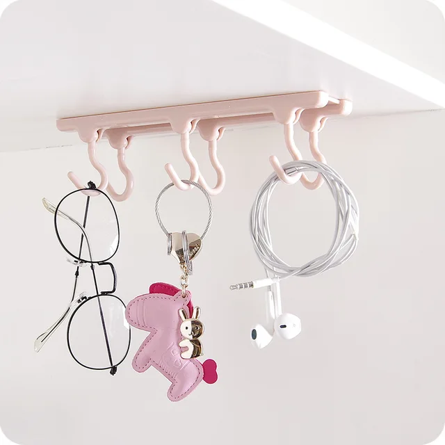 Best Quality Kitchen Cabinet Multi-Function Storage Hook Modern Home Wardrobe Finishing Storage Rack No Trace Paste Nail-Free Hook 6 Hook