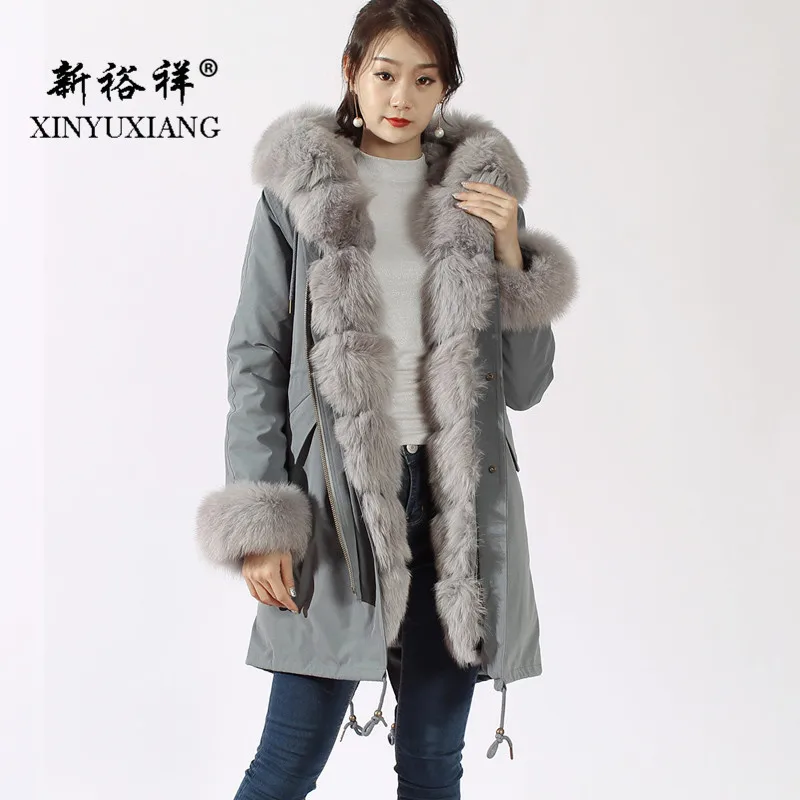 XINYUXIANG 2018 Новый натуральным лисьим мехом с капюшоном парки Женские Длинные