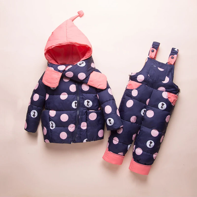 

Thick Warm Infant Baby Snowsuit Cute Cat White Duck Down Coat+Jumpsuit Warm Kids Winter Suits for Toddler Girls Outdoor Clothes