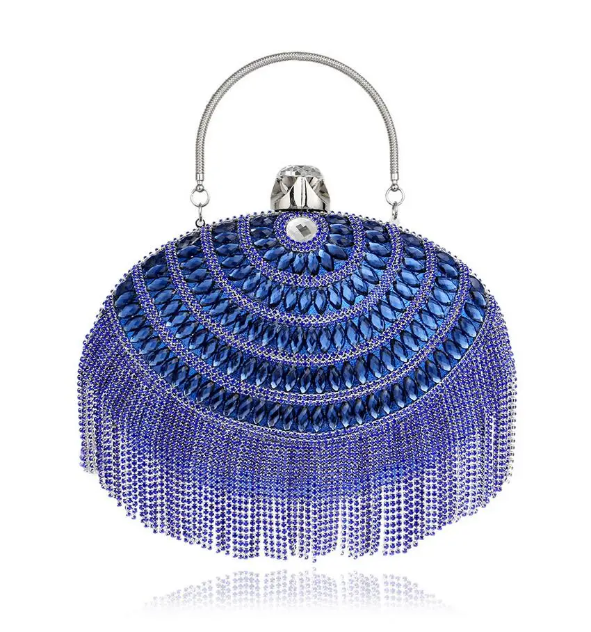 Овальные клатчи красные мини клатчи Серебристая синяя вечерняя сумочка вечерние сумочки с кисточками сумка на плечо сумка на цепочке bolsas feminina - Цвет: blue