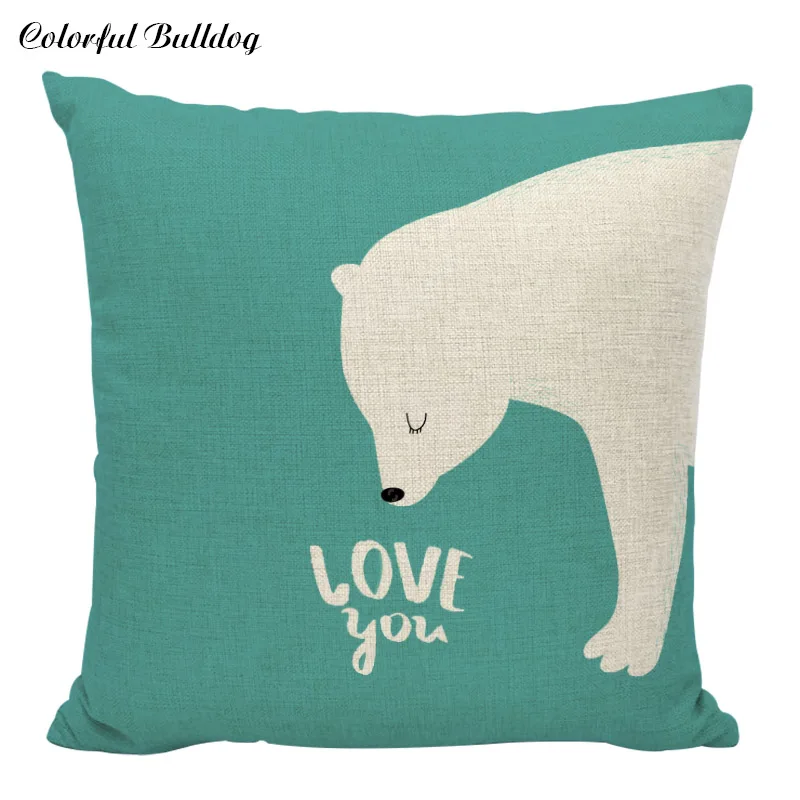 New Design Cushion Cover Bear Painted Cotton Linen Throw Pillows