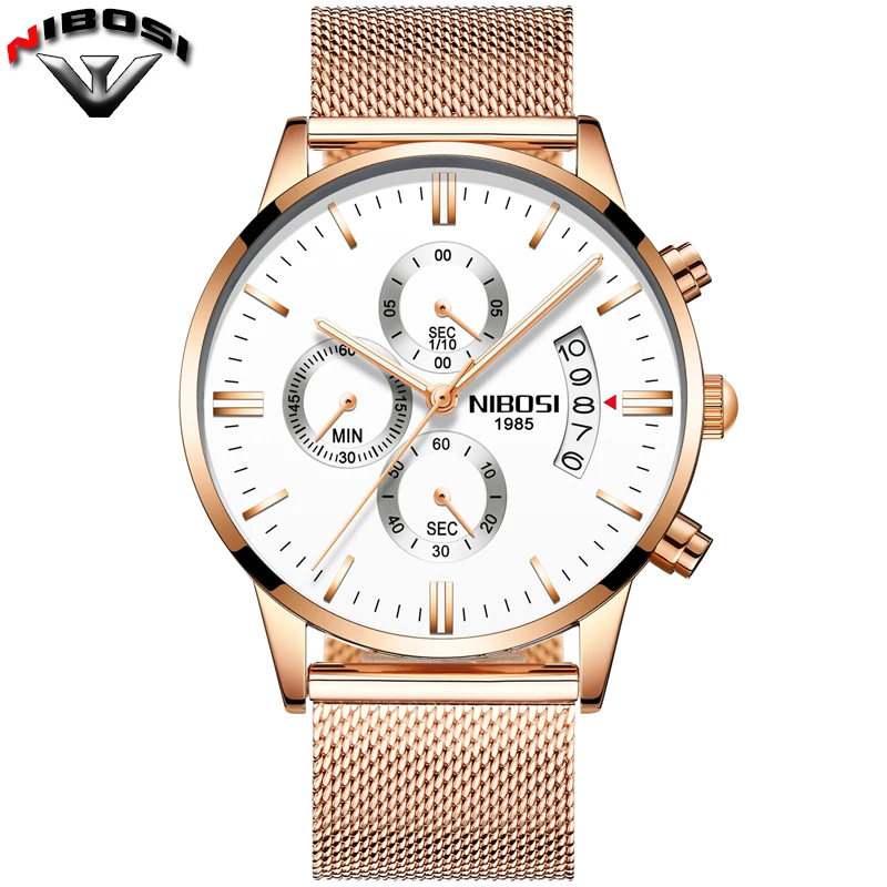 

Mens Watches Top Brand NIBOS Luxury Waterproof Ultra Thin Date Clock Male Steel Strap Casual Quartz Watch Men Sports Wrist Watch