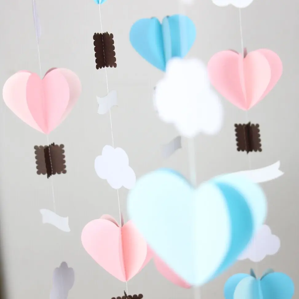 4 Feets пастельные розовые синие сердца гирлянда с баннером 3d бумажные ремесла/свадебные занавески