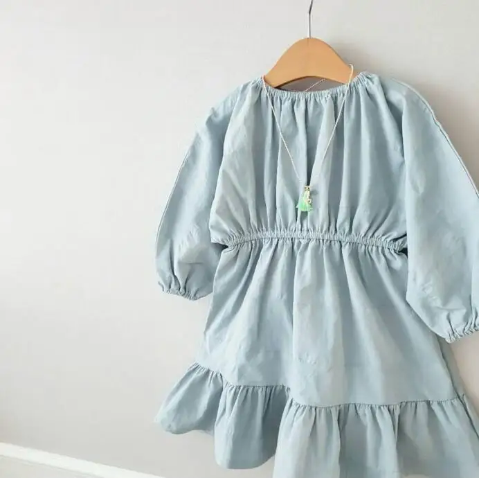 Kids Solid Girls Dress High Quality Lovely Baby Cotton Long Sleeve Ruffle Bebes Children Princess | Детская одежда и обувь