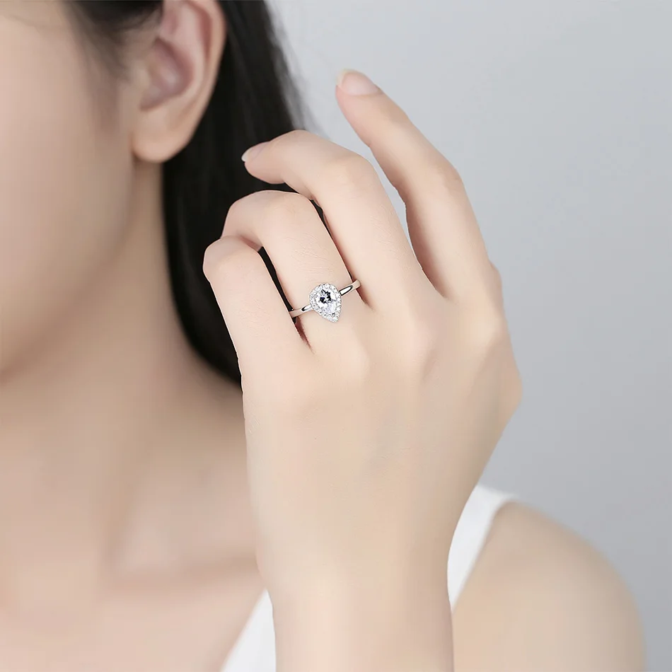 ELESHE 2018 New Fashion Radiant Teardrop Rings Finger with Clear CZ 100% Authentic 925 Sterling-Silver-Jewelry for Women Gift