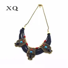 XQ модное женское короткое ожерелье с синими бусинами, с покрытием из бронзового сплава с камнями, капли воды, многослойные Винтажные Ювелирные изделия ручной работы