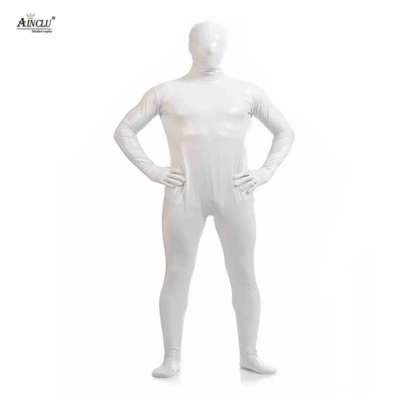 Ainclu комбидресс из спандекса блестящий сексуальный белый мужской Zentai для