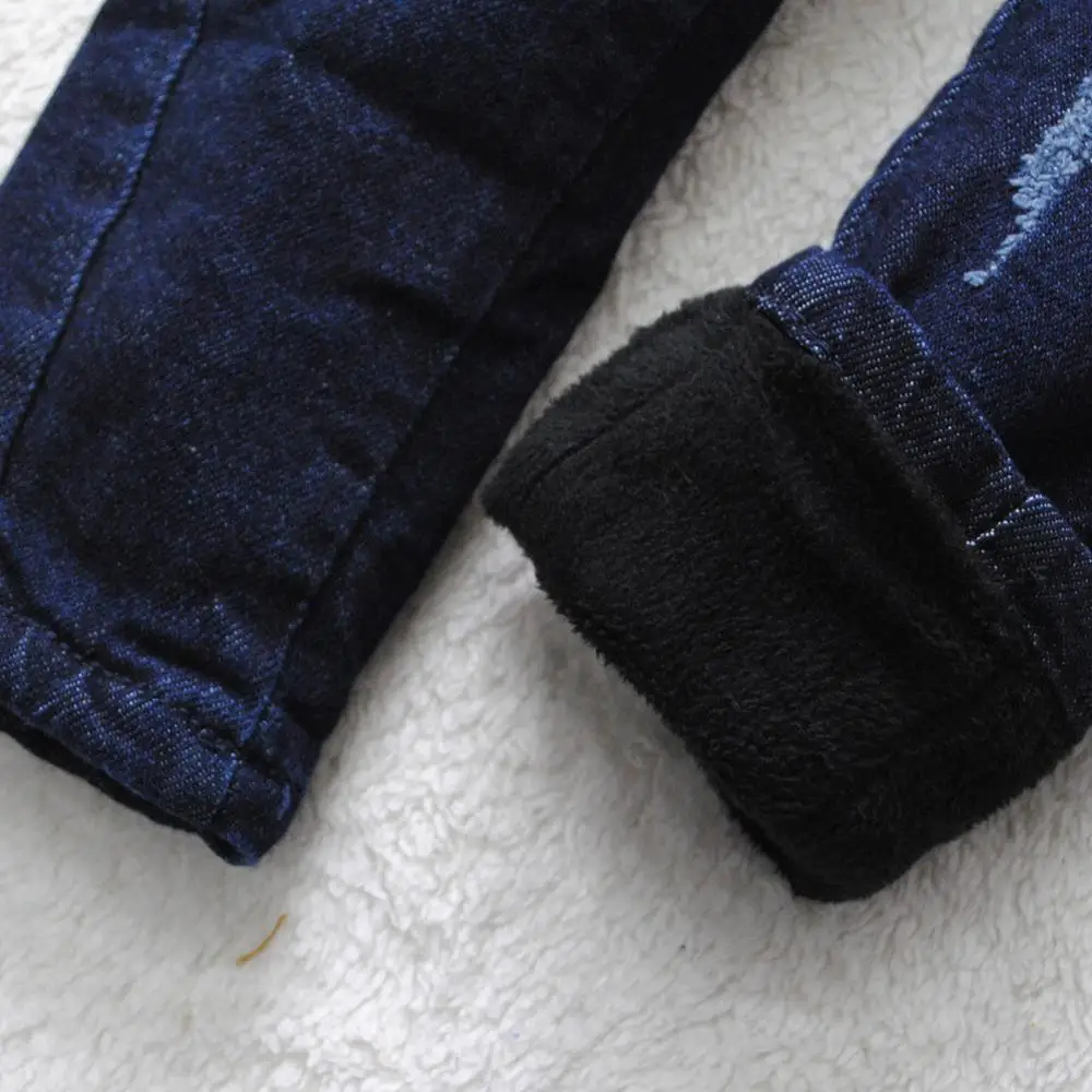 4093 г. Детские зимние джинсы джинсовые штаны для мальчиков теплые брюки для мальчиков темно-синие джинсы и флис, толстая эластичная резинка на талии, новая мода