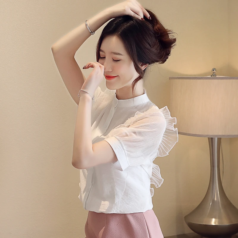 Dingaozlz blusas mulher elegantes جديد أزياء الشيفون قميص الصيف خليط النساء قمم الكشكشة الأبيض بلوزة Dingaozlz blusas mulher elegantes جديد أزياء الشيفون قميص الصيف خليط النساء قمم الكشكشة الأبيض بلوزة