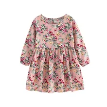 Нарядное платье принцессы с длинными рукавами и богатым цветком; одежда; платье с круглым вырезом и цветочным принтом для девочек; вечерние платья принцессы; сезон осень; одежда из хлопка; 1n5