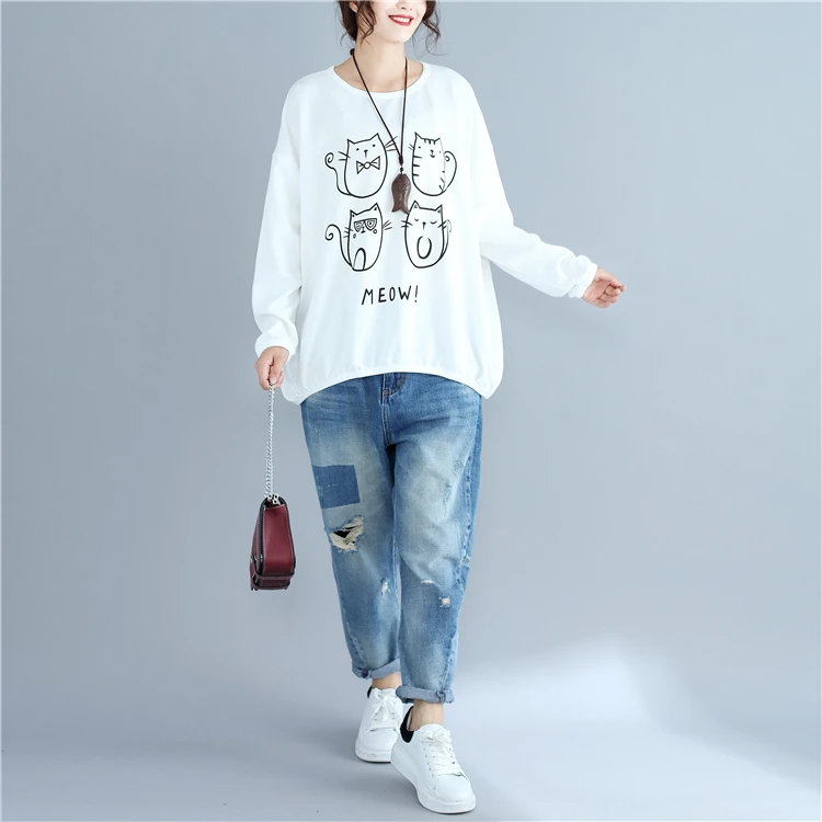 Свободная женская повседневная одежда BelineRosa, украшенное принтом котенок, женские пуловеры, большие размеры, осень BSDM0053