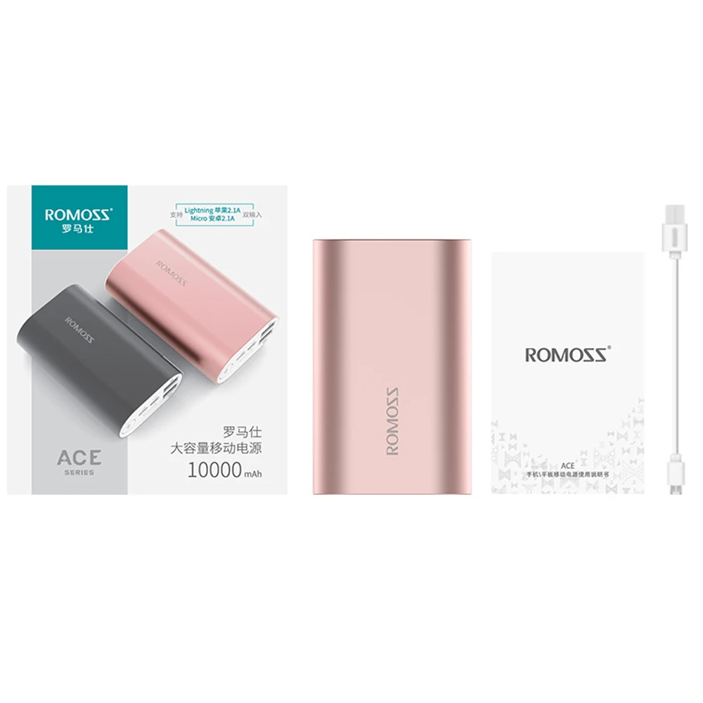 ROMOSS Power Bank 10000mAh ACE10 External Battery Pack Aluminum Alloy Power Bank A10 Charger For iPhone X XS Max Mobile Phone