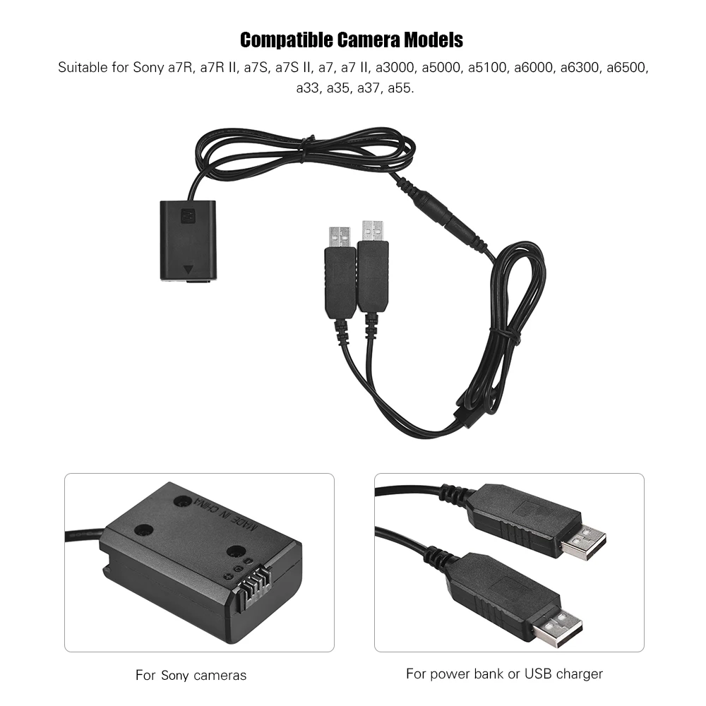 Andoer двойной USB Комплект питания адаптер переменного тока Замена NP-FW50 DC муфта манекен батарея полностью декодированный для камеры Sony серии