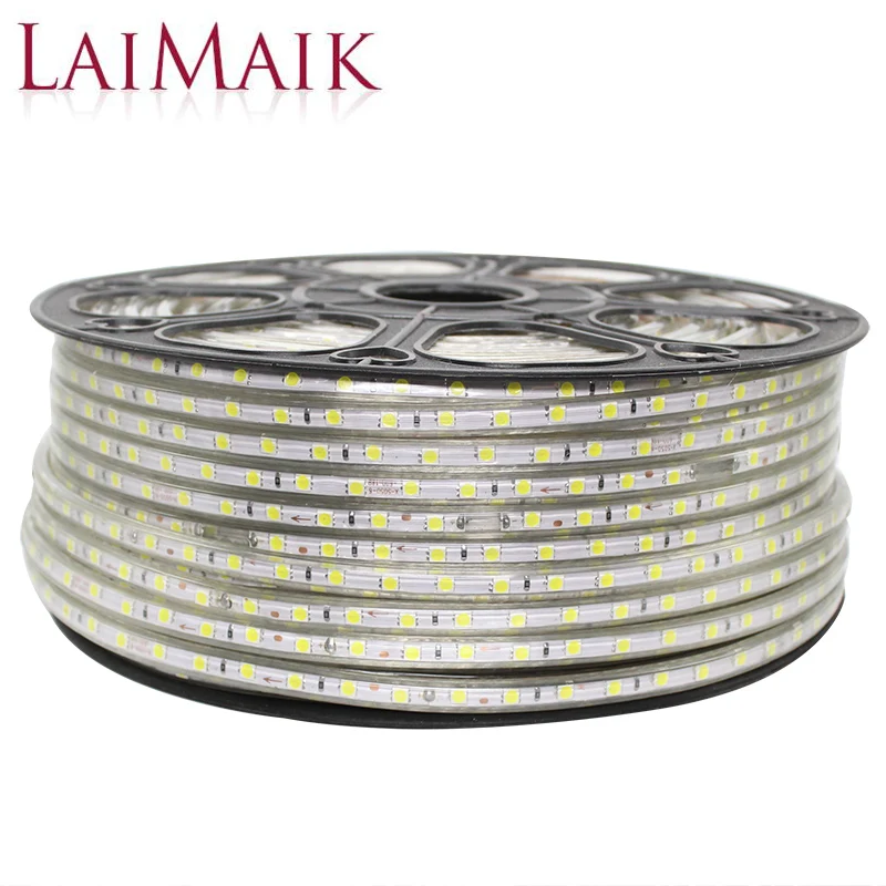 Laimaik светодиодная лента 220 В Водонепроницаемый IP67 привело гибкая 60 светодиодов/M 5050SMD RGB светодиодные ленты теплый белый /белый с Мощность plug
