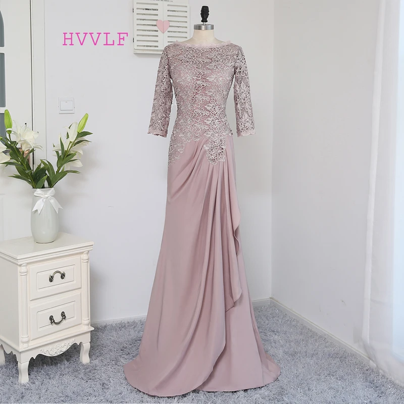Plus Size Brown 2018 Mother Of The Bride Dresses A-line 3/4 Sleeves Chiffon Lace Wedding Party Dress Mother Dresses For Wedding tropical floral plus size a line dress