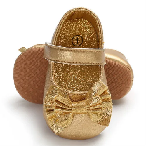 Обувь для новорожденных девочек с мягкой подошвой; кожаная детская обувь; нескользящие кроссовки; обувь для малышей 0-18 м - Цвет: Золотой