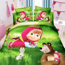 home textile,3d masha and bear children bedding set 2/3pcs twin/single size of duvet cover bed sheet pillow case bed linen set