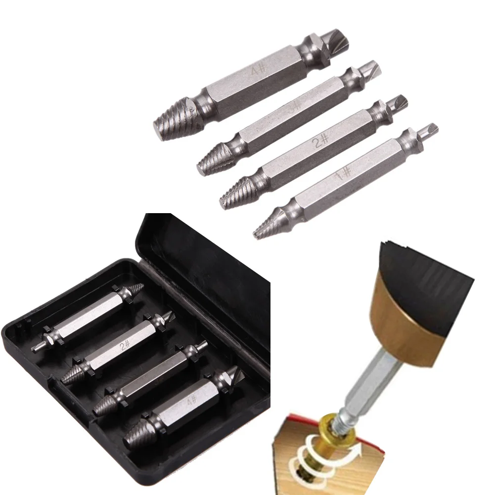 4pcs Damaged Screw Extractor Step Drill Bits Speed Out Broken