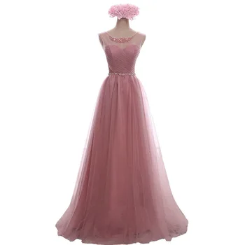 

Holievery Scoop Neck Tulle A Line Evening Dresses with Crystal Lace 2019 Long Evening Gowns Lace Up Party Dress robe soiree