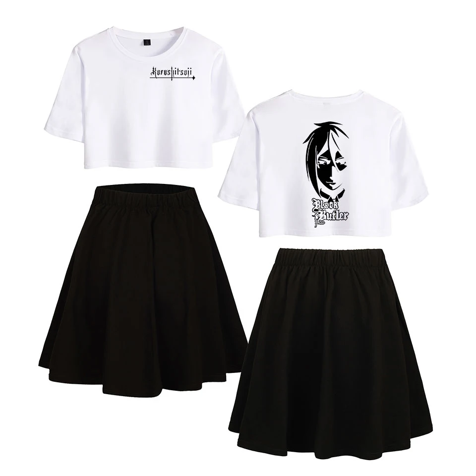Для женщин летние сапоги для косплея Темный дворецкий 3D аниме футболка с принтом комплект из двух предметов, комплект со штанами, Костюмы