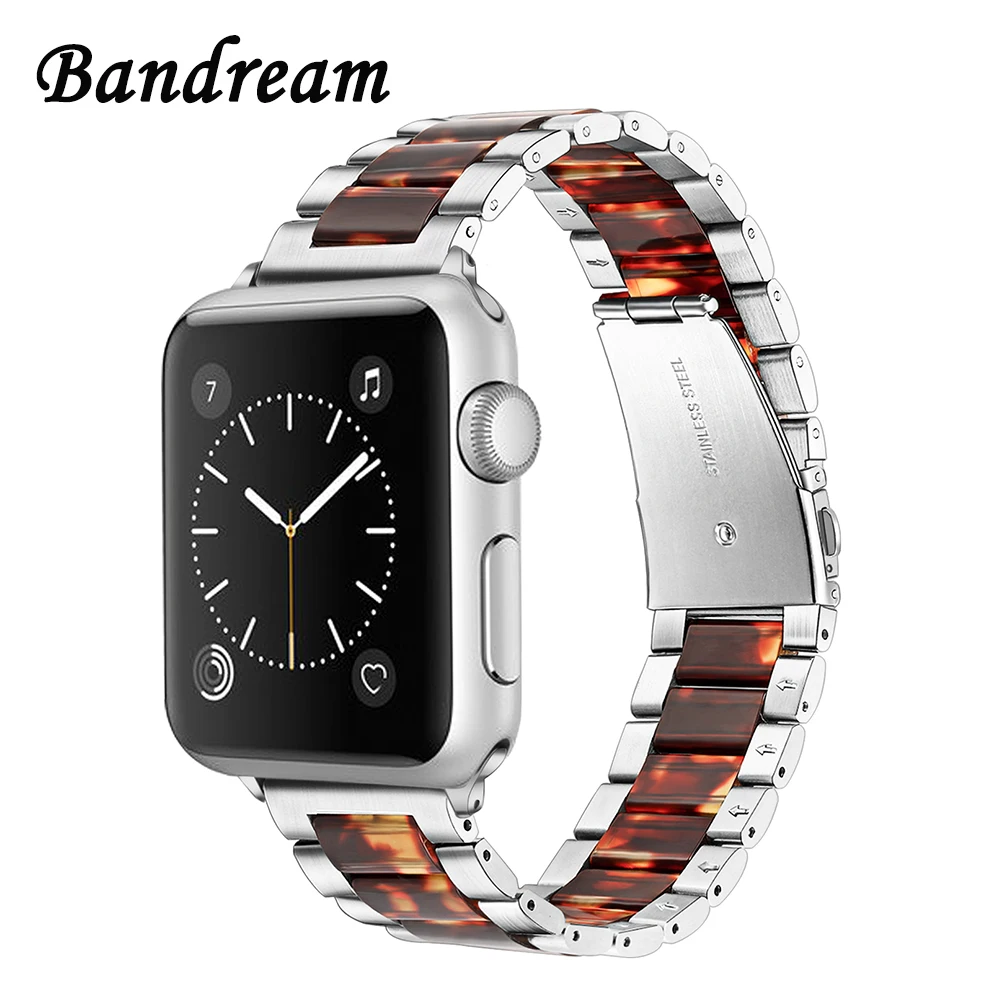 Ремешок из нержавеющей стали и смолы для наручных часов Apple Watch SE 38 мм 40 42 44 серия 6 5