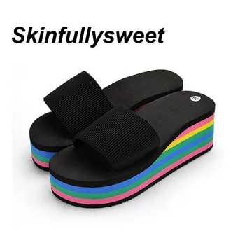 

Women Sandals Slippers New Summer Fashion Rainbow Leopard Muffin Sandals Home Shoes Wedge Heels Beach Sandals