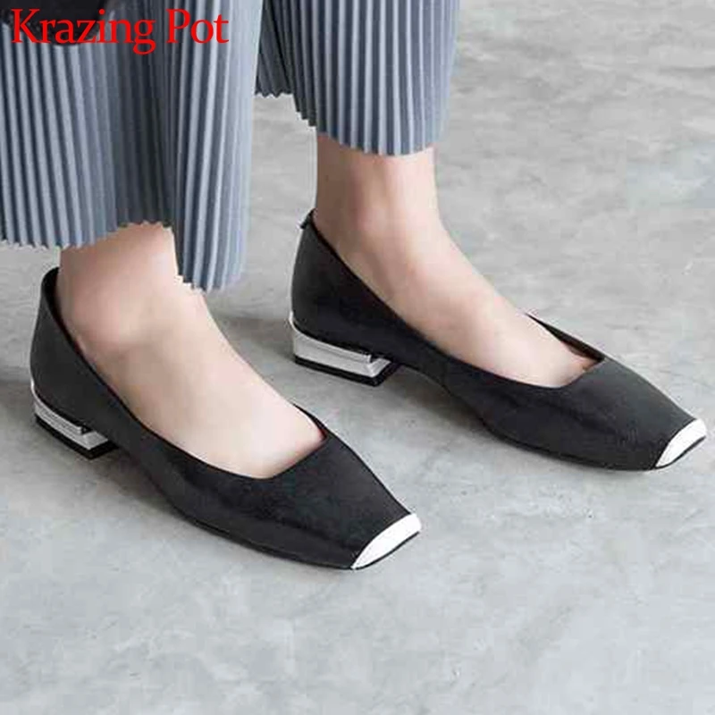 

Krazing Pot 2019 genuine leather square toe gladiator European lazy design low heels streetwear catwalk modern show pumps La2